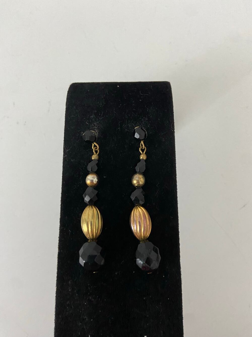 Vintage black and gold bead earrings